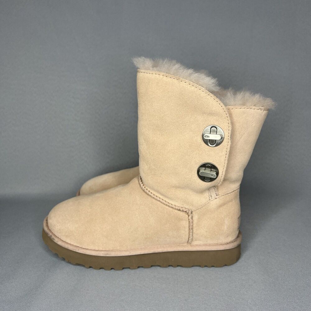 Womens UGG Boots Sz 8 Turn Lock Suede Wool Pinkish Tan Blush Amber #1094933 Boho - Picture 5 of 16